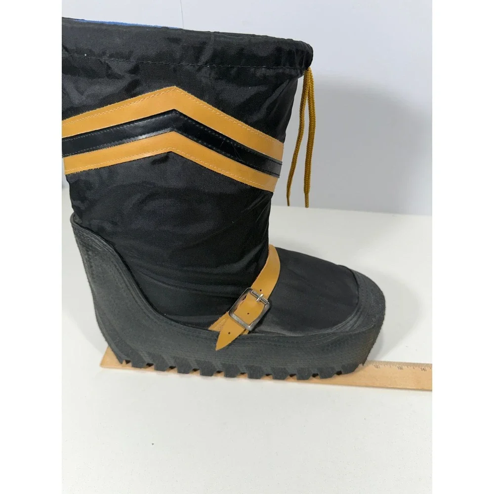 Vintage Platform puffy snow Boots Black Yellow Chevron Lug Sole Snow Boots Korea